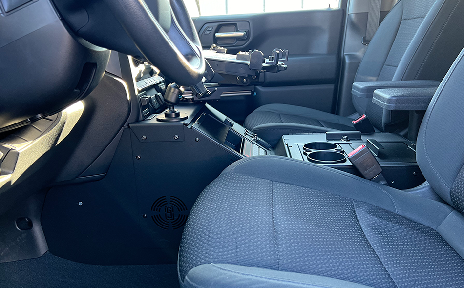 Gamber Johnson 7170-1062-02 2019+ Chevrolet Silverado Wide Body Console Box with Cup Holder, Tall Rear Armrest and Mongoose® XLE 9" Motion Attachment