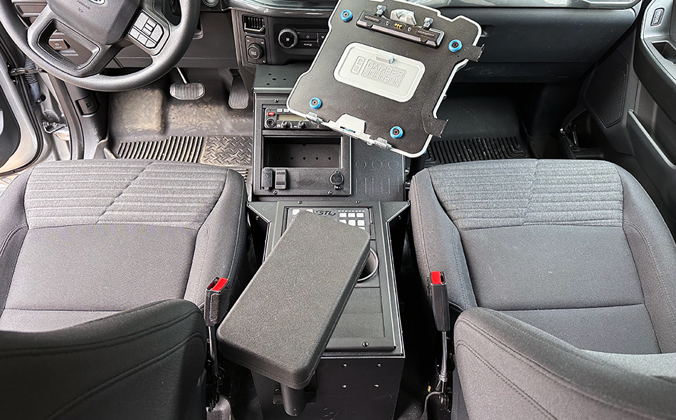 Gamber Johnson 7170-1077-02 2021+ Ford F-150 Wide-To-Narrow Console Box with Cup Holder, Tall Armrest & Mongoose XLE 9"