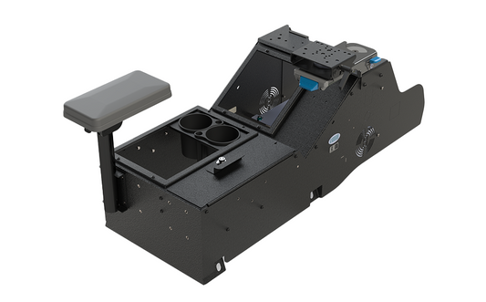 Gamber Johnson 7170-1062-02 2019+ Chevrolet Silverado Wide Body Console Box with Cup Holder, Tall Rear Armrest and Mongoose® XLE 9" Motion Attachment
